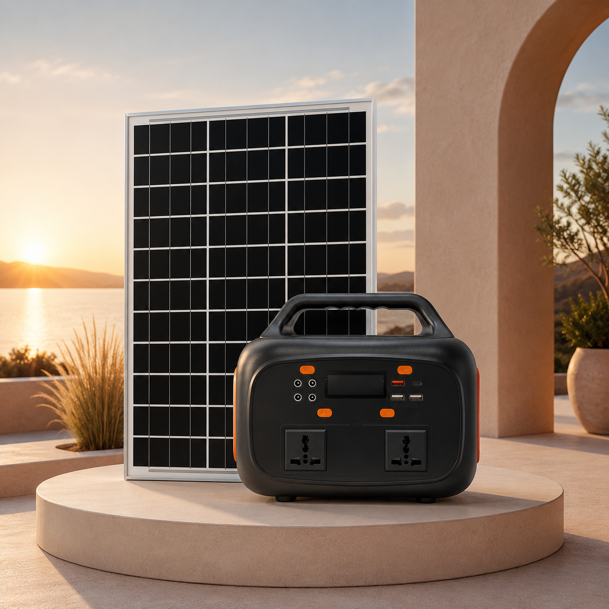 300W/225wh Cute black & orange Power Staion with bluetooth speaker and free 30W Monocrystalline Solar Panel