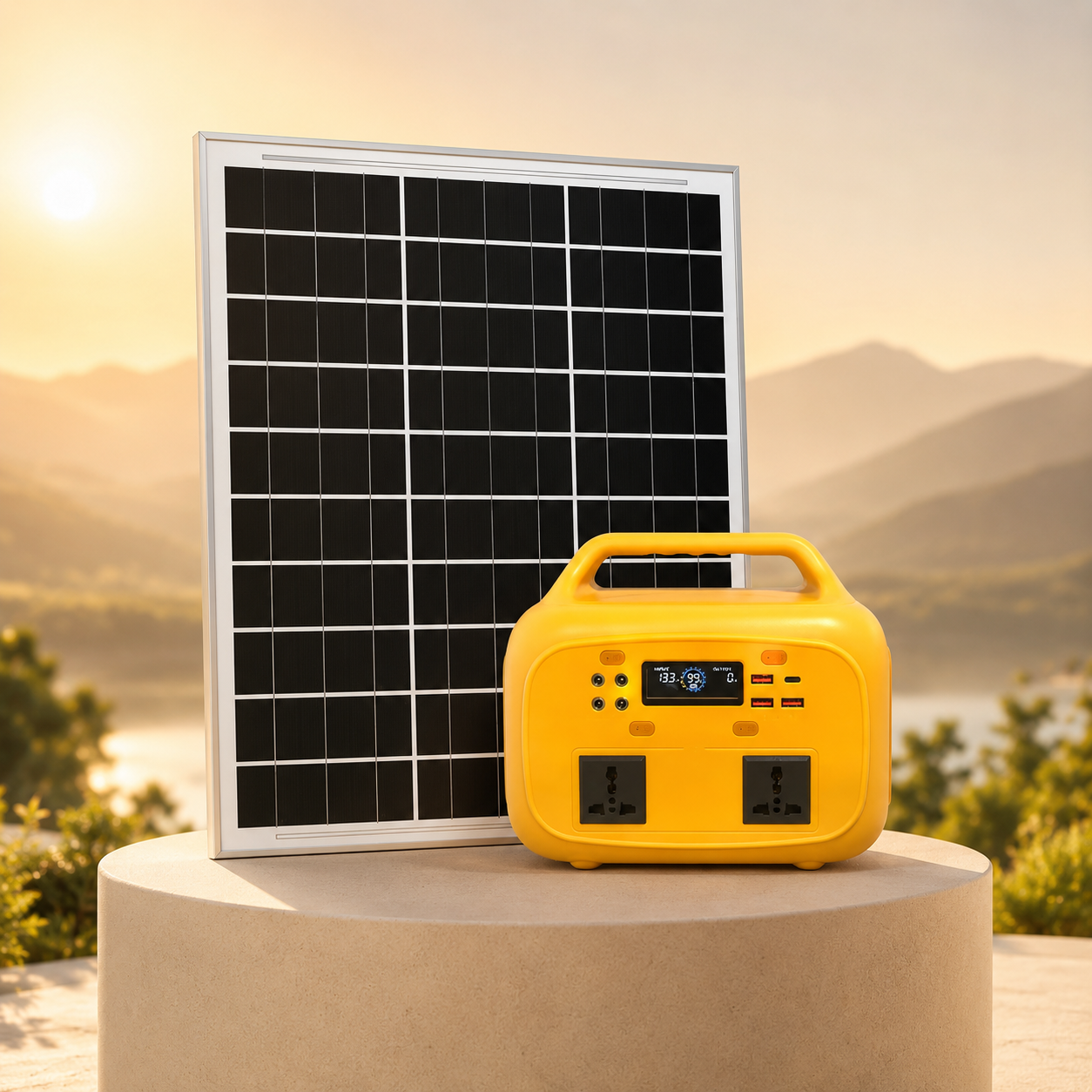 300W/225wh Cute Yellow Power Staion with bluetooth speaker and free 30W Monocrystalline Solar Panel